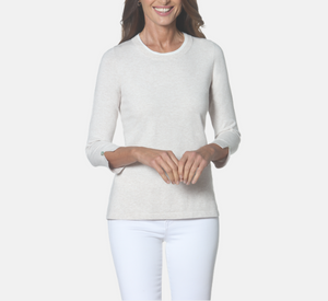 J'envie - 3/4 Sleeve Crew Neck Top with Trim in Wheat and White