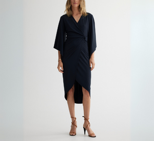 IRIS - Draped Dress with Side Knot in Navy