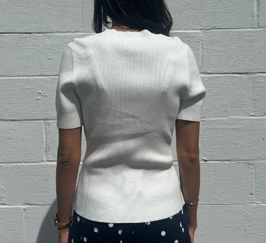 Repeat - Short Sleeve Chevron Crew Top in Cream