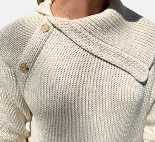 Repeat - Button Turtleneck Sweater in Ivory