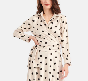 Emily Shalant - Satin Dot Wrap Top in Ivory and Black