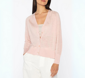 KINROSS CASHMERE - Linen Button Cardigan in Petal