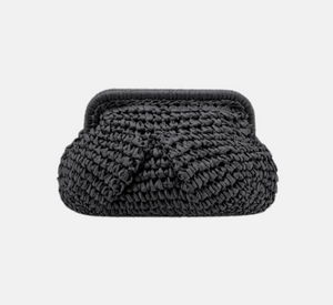 Luisa Cerano - Braided Raffia Clutch in Steel Grey