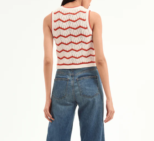 Veronica Beard - Jerrel Cropped Knit Tank Top in Off-White, Pink Shell, and Persimmon