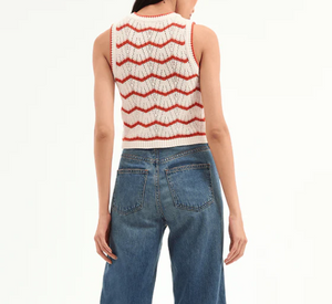 Veronica Beard - Jerrel Cropped Knit Tank Top in Off-White, Pink Shell, and Persimmon