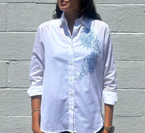 Elliot Lauren – Button-Up Top with Embroidery in White