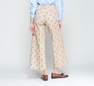 Vilagallo - Cherry Print Trousers in Beige