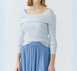 OUI - Pullover Sweater in Light Blue and White