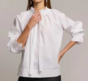 Hinson Wu - Alina Blouse with Necktie and Ruffle Details in White