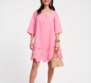 FRANCES VALENTINE - Mini Swing Dress with Flower Detail in Pink