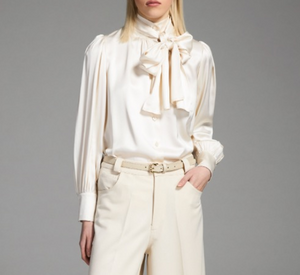Tricot Chic - Tie Neck Blouse in Ivory