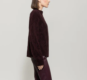 Luisa Cerano – Mock Neck Cable Knit Sweater in Burgundy
