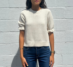 Repeat - Short Sleeve Sweater with Ruffle Detail in Ivory