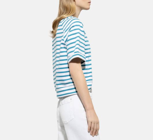 Luisa Cerano - Short Sleeve Striped T-Shirt in Teal and White