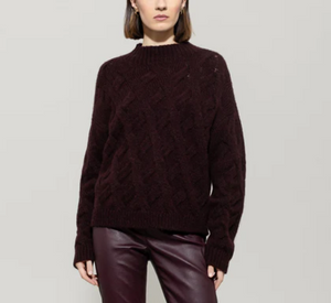 Luisa Cerano – Mock Neck Cable Knit Sweater in Burgundy
