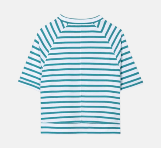 Luisa Cerano - Short Sleeve Striped T-Shirt in Teal and White