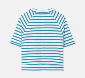 Luisa Cerano - Short Sleeve Striped T-Shirt in Teal and White