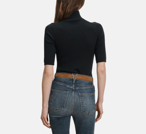 Veronica Beard - Short Sleeve Mock Neck Knit Sweater in Navy