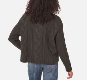Repeat - High Low Cable Knit Sweater in Olive