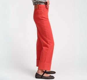 FRANCES VALENTINE - Straight Leg Cuffed Jean in Red
