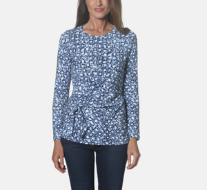 E.L.I. - Long Sleeve Mosaic Print Top in Blues