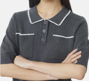 Suncoo - Polka Polo Knit Top in Carbon