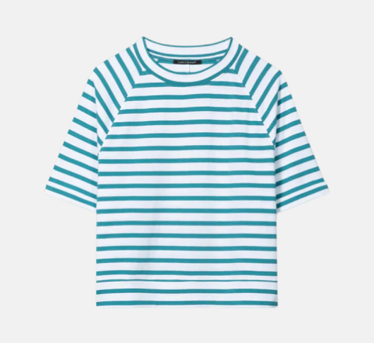Luisa Cerano - Short Sleeve Striped T-Shirt in Teal and White