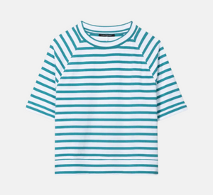 Luisa Cerano - Short Sleeve Striped T-Shirt in Teal and White