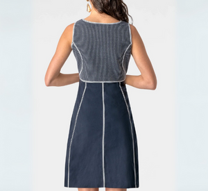 GRETCHEN SCOTT - Trapunto Tango Dress with Stripe Detailing in Navy and White