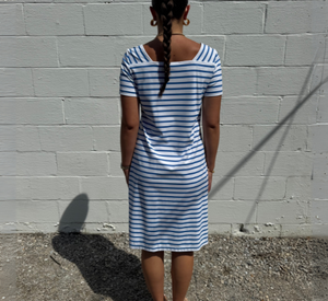 SAINT JAMES - Striped Short Sleeve Dress in White and Royal Blue