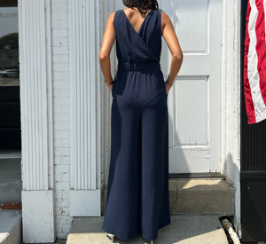 Iris - Sleeveless Crisscross Wide Leg Jumpsuit in Navy