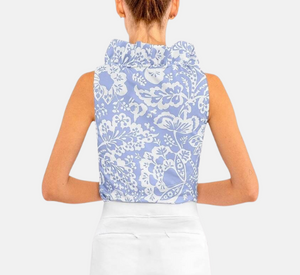 Gretchen Scott - Ruffneck Print Sleeveless Top in Periwinkle and White
