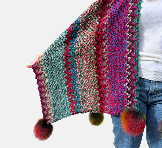 Peter Nathan - Knit Wrap with Fur Poms