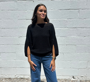 Liviana Conti - Bateau Neckline Sweater with Detailed Sleeves in Black