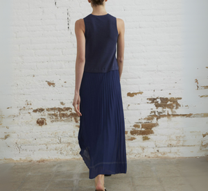 SITA MURT - Combined Knitted and Pleated Skirt Dress in True Blue