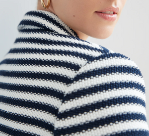 Iris - Notch Collar Jacket with Patch Pockets in Navy and Ivory