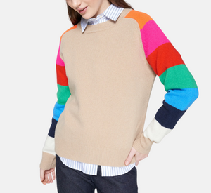 Vilagallo - Sweater with Striped Sleeves in Beige Multi