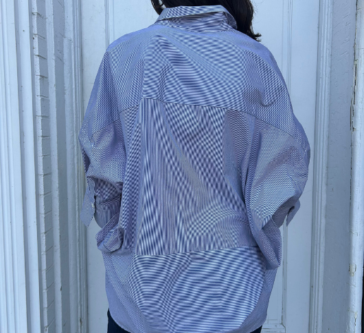 Repeat - Striped Cape Blouse in Navy and White