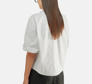 Liviana Conti - Short Sleeve Striped Blouse in White and Black