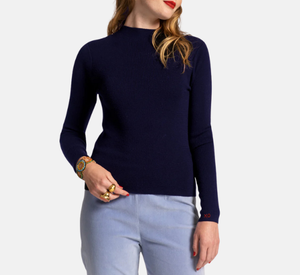 Frances Valentine - Long Sleeve Mock Neck Cotton Sweater in Navy