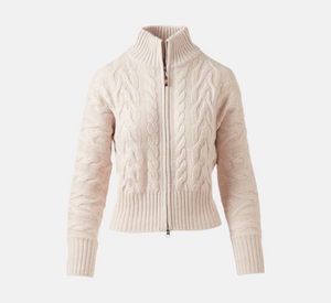Kinross Cashmere – Cable Zip Cardigan in Canvas