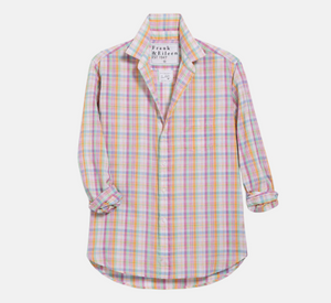 Frank & Eileen - Relaxed Button-Up Plaid Top in Green, Orange, and Pink