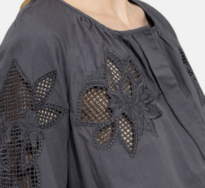 Luisa Cerano - Tunic Blouse with Embroidery in Cool Grey
