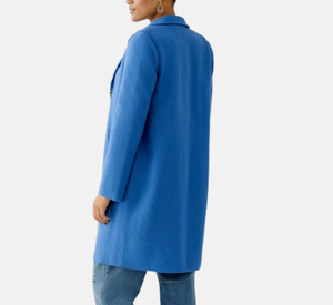Oui - Single Breasted Boiled Wool Coat in Blue
