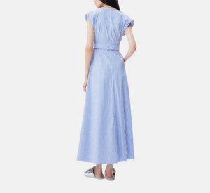 Theo - Echo Beaded Belt V-neck Shirtdress in Blue Stripe
