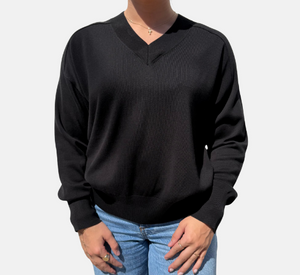 Repeat - Long Sleeve V-Neck Sweater in Black