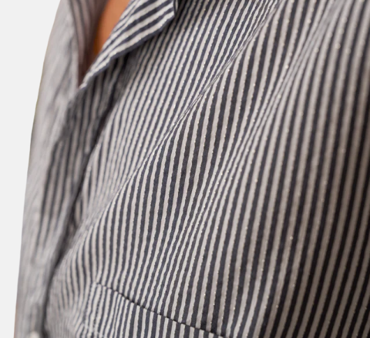 Frank & Eileen - Relaxed Button Up in White with Sliver Stripes