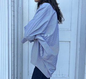 Repeat - Striped Cape Blouse in Navy and White