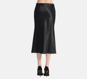 Emily Shalant - Satin Bias A-Line Midi Skirt in Black