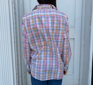Frank & Eileen - Relaxed Button-Up Plaid Top in Green, Orange, and Pink